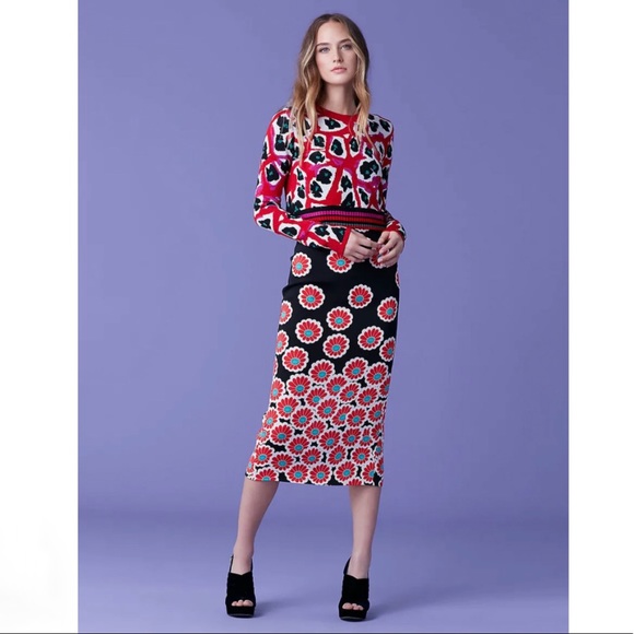 Diane von Furstenberg $398 Harrison Crewneck Pullover Sweater XS Red Wool Blend - Picture 2 of 16